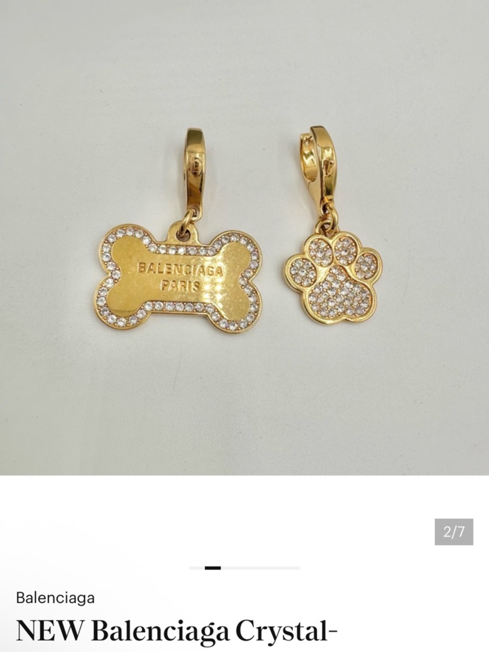Balenciaga Puppy - Gold Crystal Dog Bone and Paw, New in Box with Dust Bag - Picture 2 of 9
